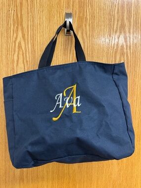 Embroidered Navy Tote with Gold & White 'Ava' Monogram
